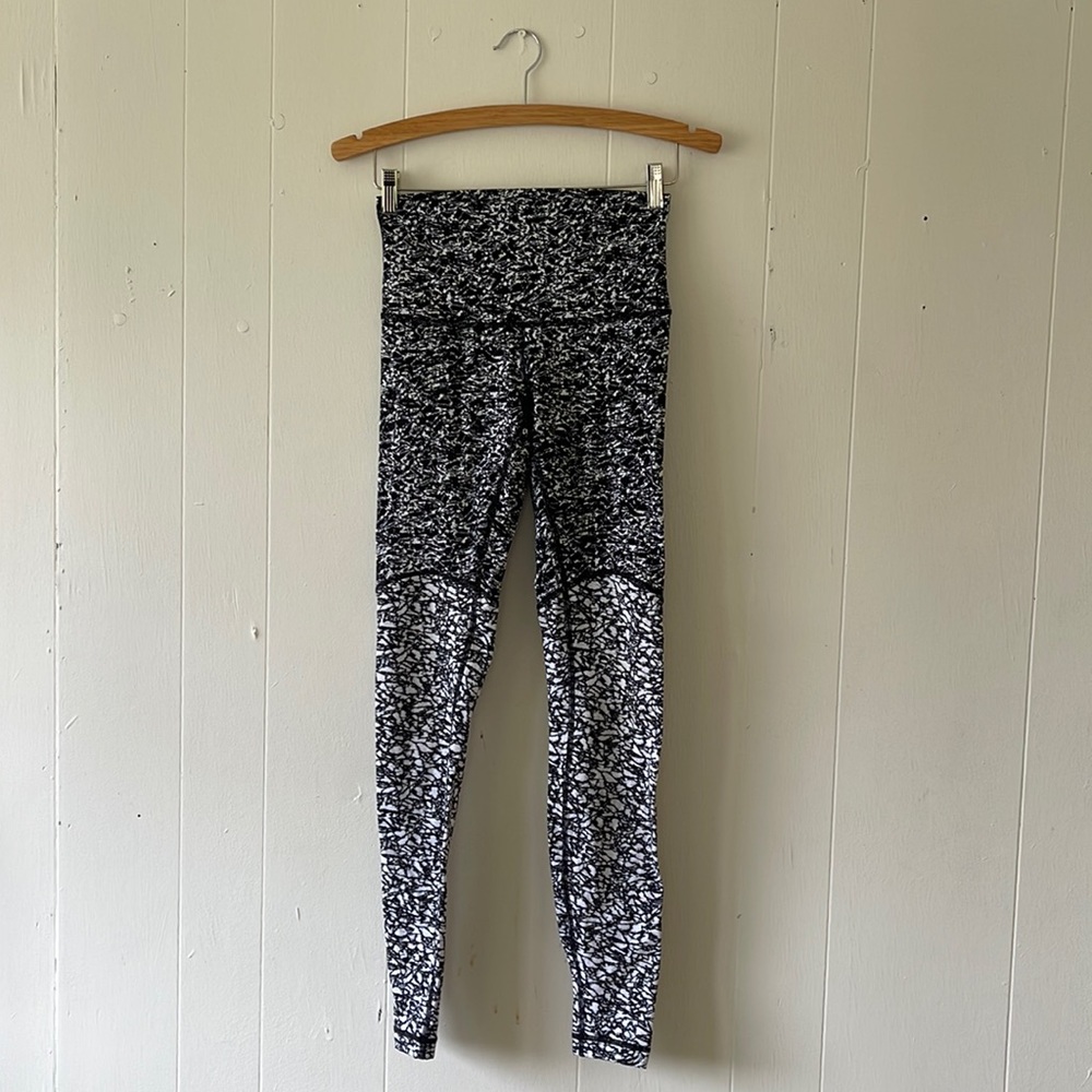Lululemon Wunder Under Pant Hi-Rise Ice Breaker Black White Wave 6 Yoga Leggings